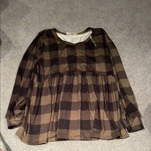 Brown Long Sleeve Plaid Tee Empire Waist